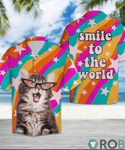 Cat Smile To The World Aloha Shirt, Short Sleeve Button-up Shirt