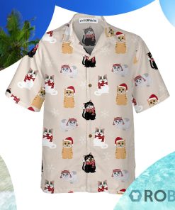 Cat Wearing Santa Claus Hat Hawaiian Shirt
