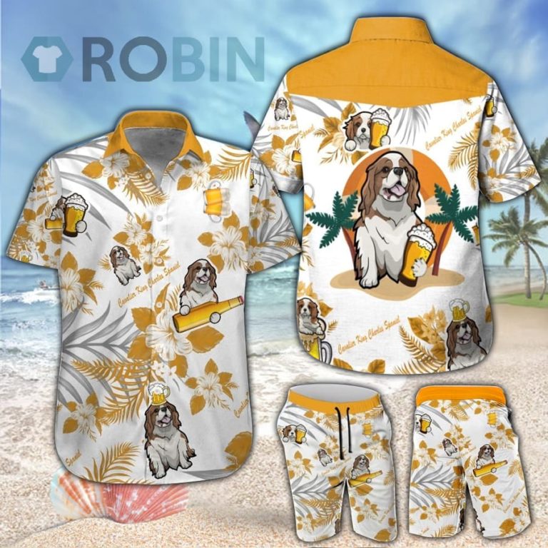 Cavalier King Charles Spaniel & Beer Hawaiian Shirt & Shorts Set