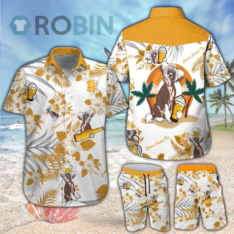 Chinese Crested Dog & Beer Hawaiian Shirt & Shorts Set