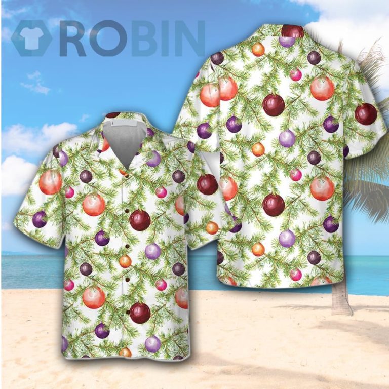 Christmas Baubles And Fir Tree Twigs Hawaiian Shirt