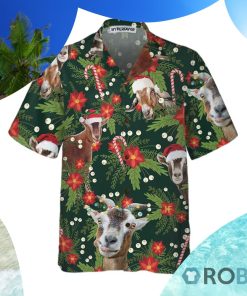 Christmas Goat With Poinsettia Flower Hawaiian Shirt Christmas Goat With Poinsettia Flower Hawaiian Shirt