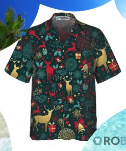 Christmas Golden Deer Pattern Hawaiian Shirt