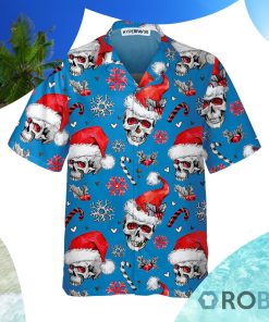 Christmas Skulls With Candy Canes Blue Version Christmas Hawaiian Shirt