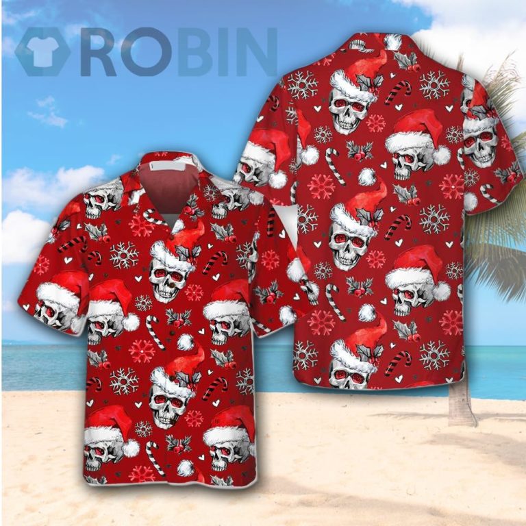 Christmas Skulls With Candy Canes Red Version Christmas Hawaiian Shirt