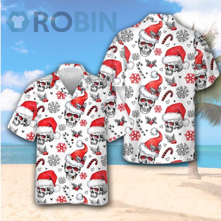 Christmas Skulls With Candy Canes White Version Christmas Hawaiian Shirt