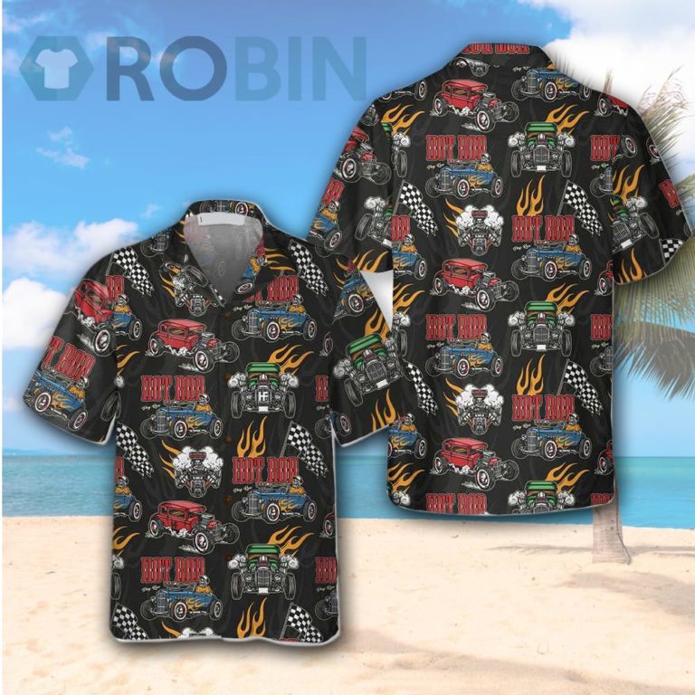 Colorful Hot Rod Pattern Hawaiian Shirt Racing Hot Rod Shirt