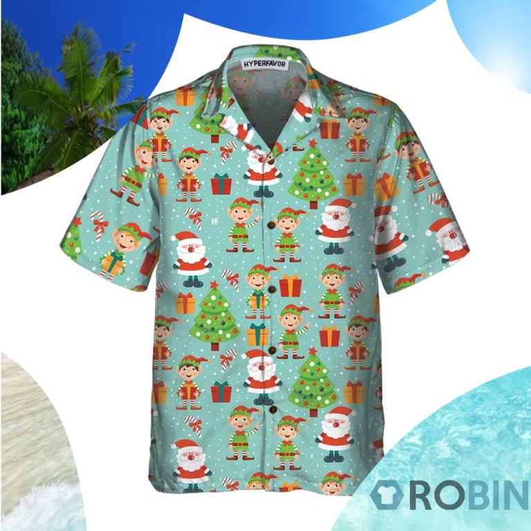 Colorful Santa Helper Pattern Hawaiian Shirt