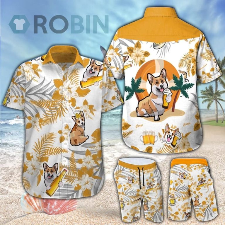 Corgi & Beer Hawaiian Shirt & Shorts Set