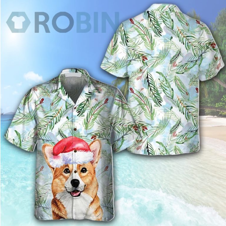 Corgi With Christmas Fir Branches Pattern Hawaiian Shirt