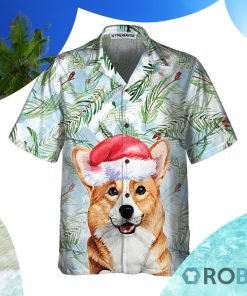 Corgi With Christmas Fir Branches Pattern Hawaiian Shirt