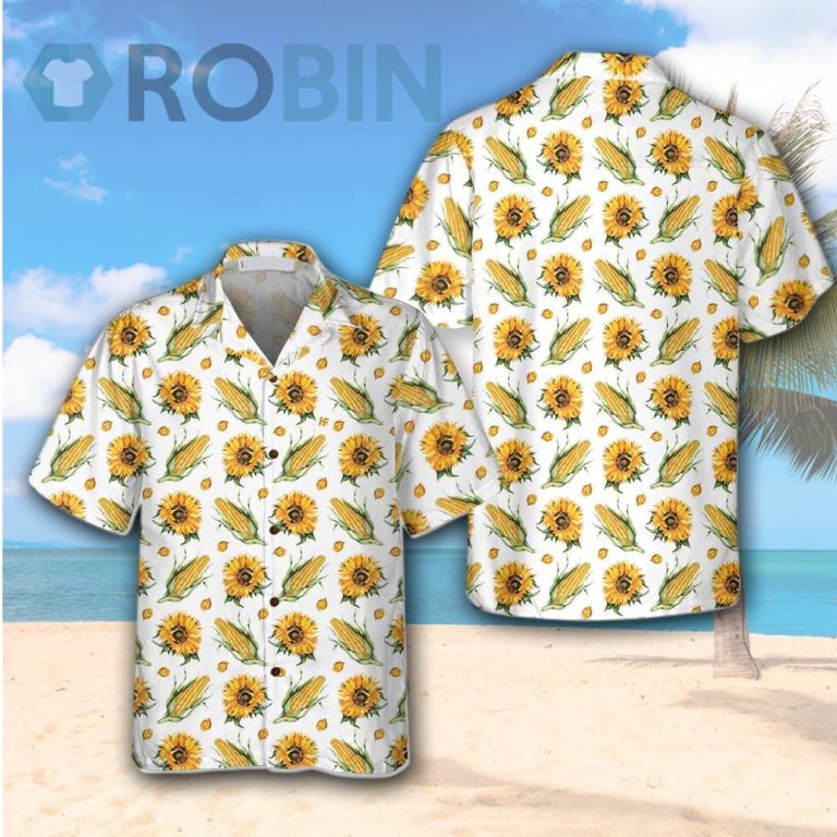 Corn And Sunflower Pattern Floral Corn Hawaiian Shirt