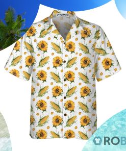 Corn And Sunflower Pattern Floral Corn Hawaiian Shirt