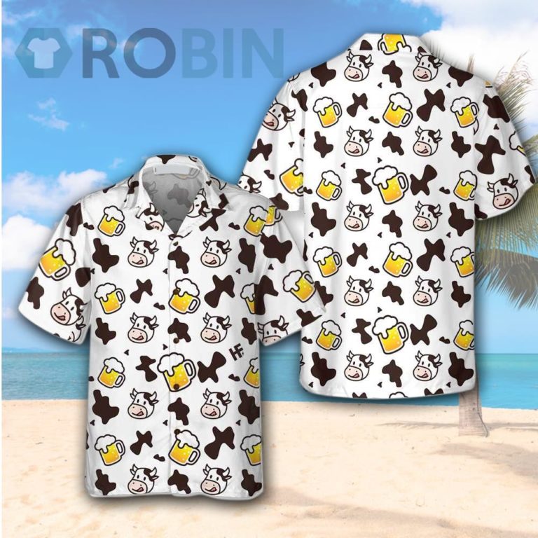 Cow And Beer Mug Seamless Pattern Cow Hawaiian Shirt