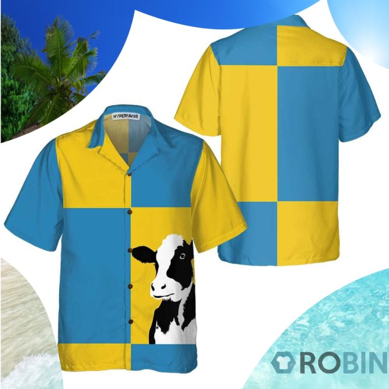 Cow On Yellow And Blue Background Hawaiian Shirt