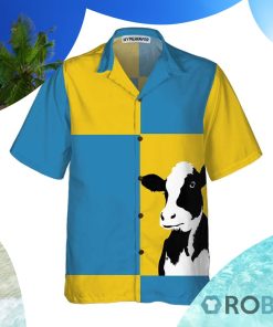 Cow On Yellow And Blue Background Hawaiian Shirt