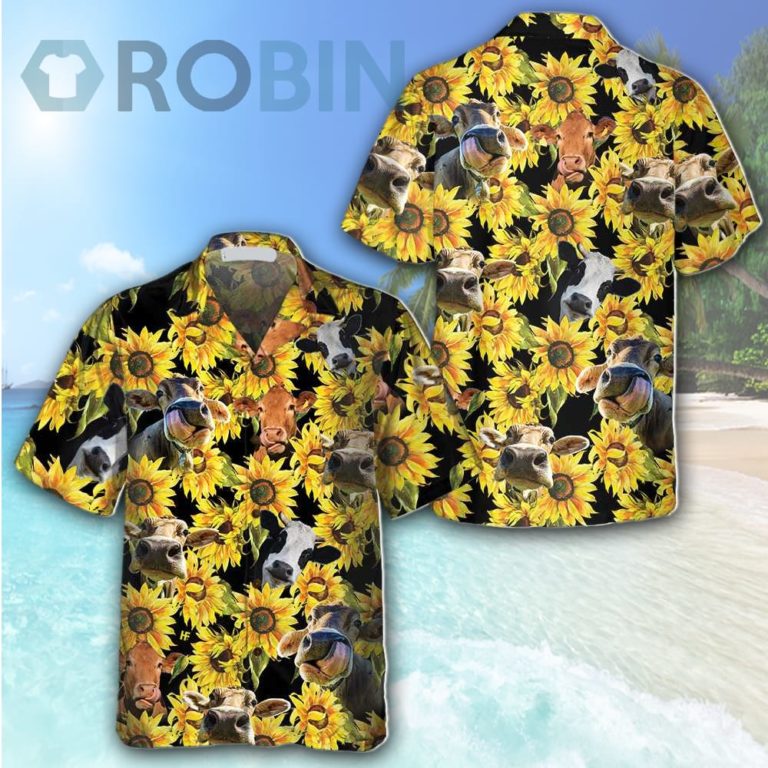 Cow With Sunflower Hawaiian Shirt Tropical Cow Shirt