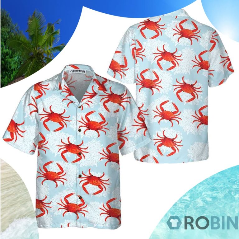 Crab On Light Blue Hawaiian Shirt