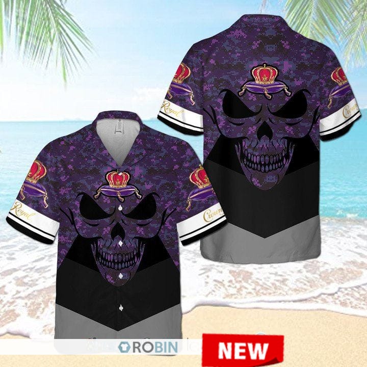 Crown Royal Camo Skull Hawaiian Shirt - RobinPlaceFabrics