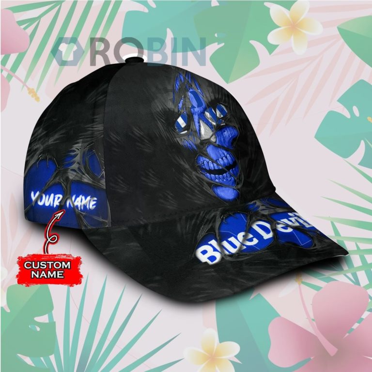 Custom Name Duke Blue Devils Skull Torn Fabric Classic Baseball Cap Hat