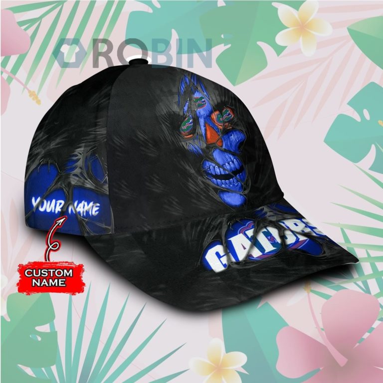 Custom Name Florida Gators Skull Torn Fabric Classic Baseball Cap Hat