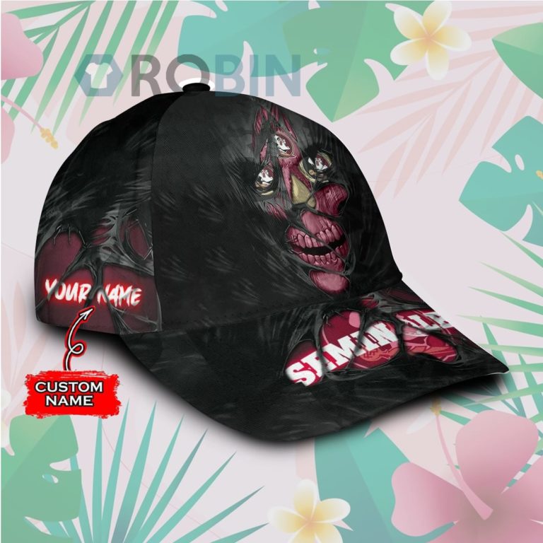 Custom Name Florida State Seminoles Skull Torn Fabric Classic Baseball Cap Hat