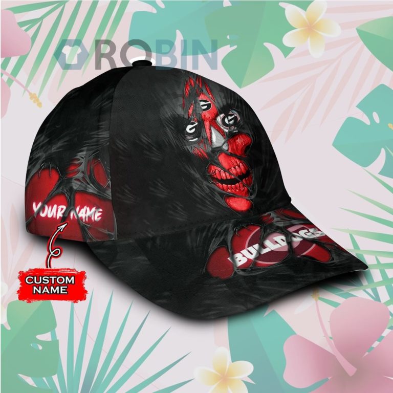 Custom Name Georgia Bulldogs Skull Torn Fabric Classic Baseball Cap Hat
