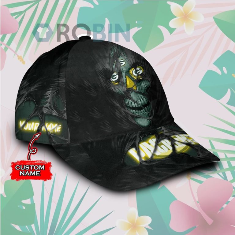 Custom Name Green Bay Packers Skull Torn Fabric Classic Baseball Cap Hat