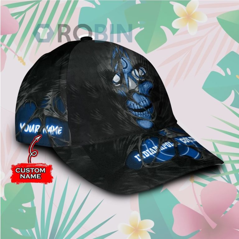 Custom Name Indianapolis Colts Skull Torn Fabric Classic Baseball Cap Hat