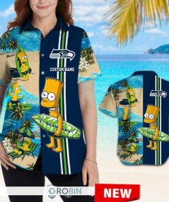 Custom Name Seattle Seahawks Bart Simpson Hawaiian Shirt Custom Name Seattle Seahawks Bart Simpson Hawaiian Shirt