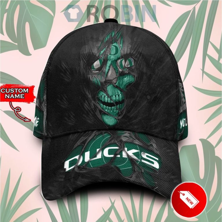 Custome Name Oregon Ducks Skull Torn Fabric Classic Baseball Cap Hat