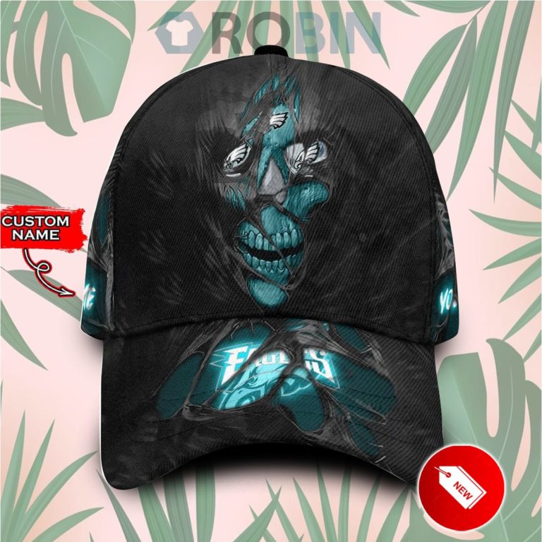 Custome Name Philadelphia Eagles Skull Torn Fabric Classic Baseball Cap Hat