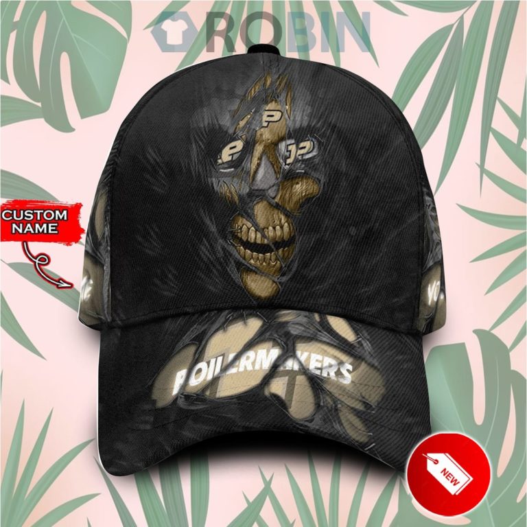 Custome Name Purdue Boilermakers Skull Torn Fabric Classic Baseball Cap Hat
