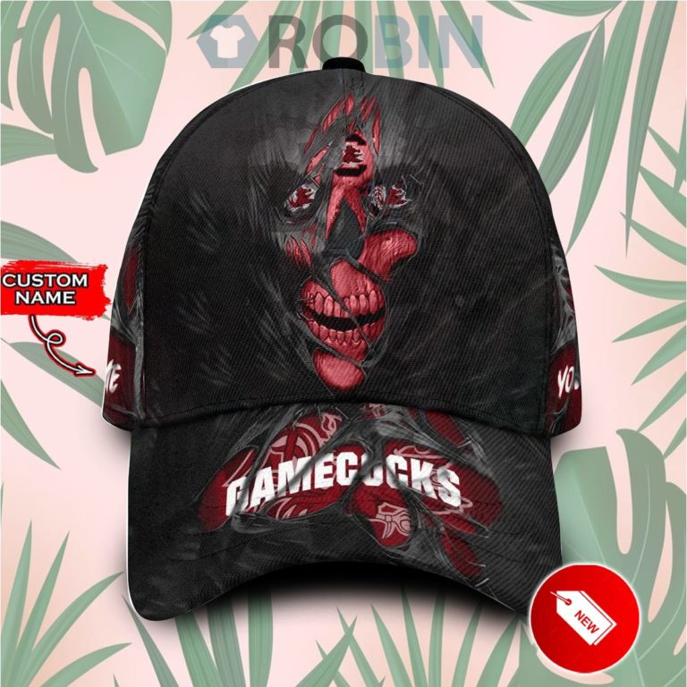 Custome Name South Carolina Gamecocks Skull Torn Fabric Classic Baseball Cap Hat