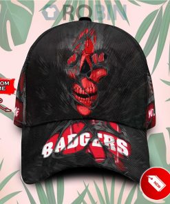 Custome Name Wisconsin Badgers Skull Torn Fabric Classic Baseball Cap Hat