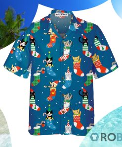 Cute Cats In Christmas Socks Hawaiian Shirt Christmas Cat Shirt