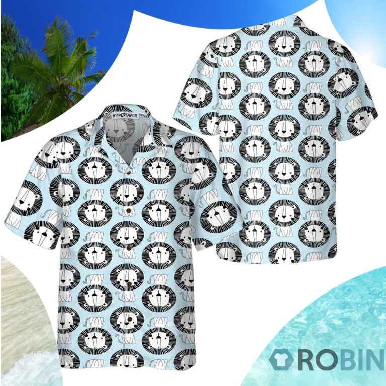 Cute Lion On Blue Hawaiian Shirt