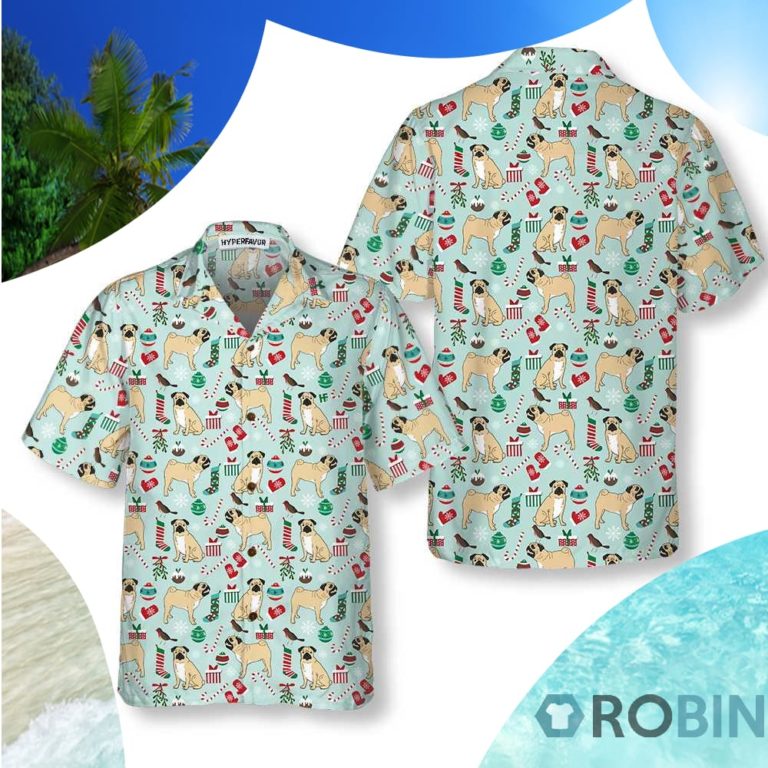Cute Pug Xmas Holiday Hawaiian Shirt