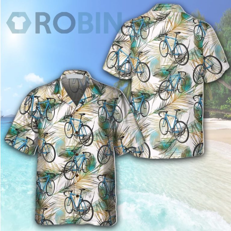 Cycling Feather Hawaiian Shirt Tropical Bicycle Shirt