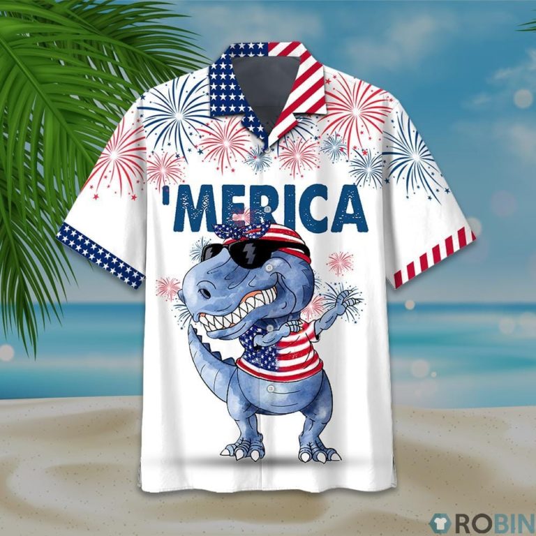 Dabbing T-rex Independence Day Hawaiian Shirt, Casual Button-up Shirt