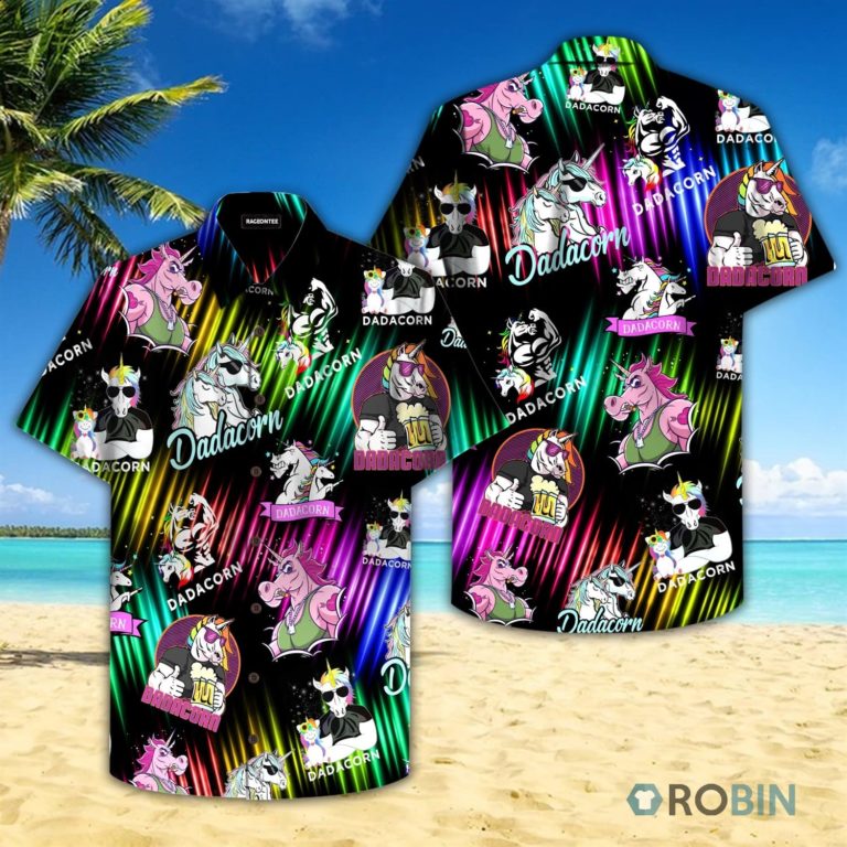 Dad Dadacorn Neon Hawaiian Shirt, Casual Button-up Shirt