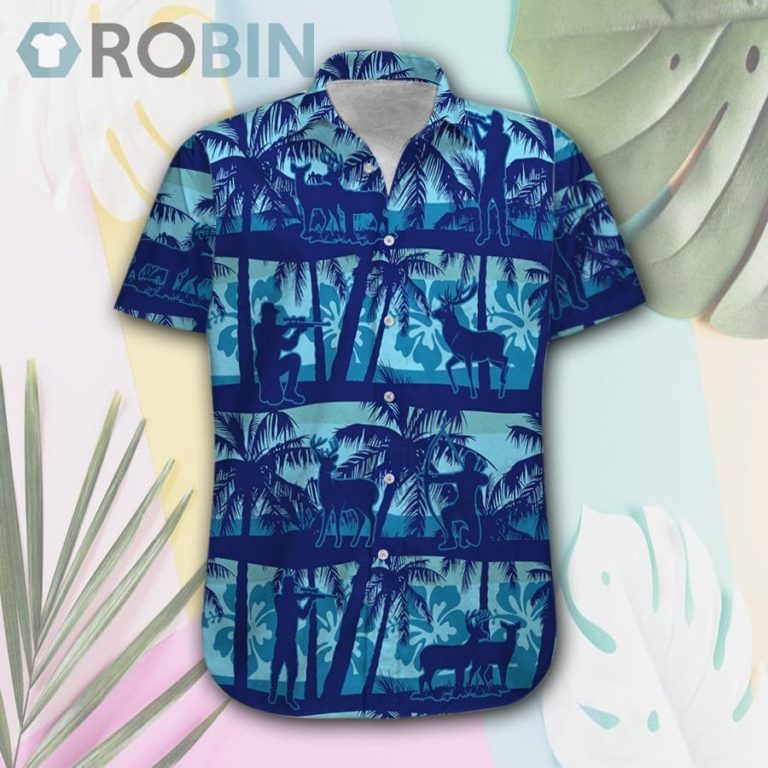 Deer Hunting Blue Palm Tree Hawaii Shirt & Shorts