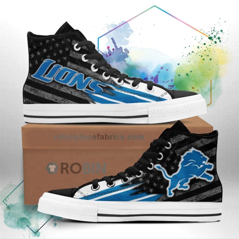 Detroit Lions High Top Shoes Custom American Flag Sneakers