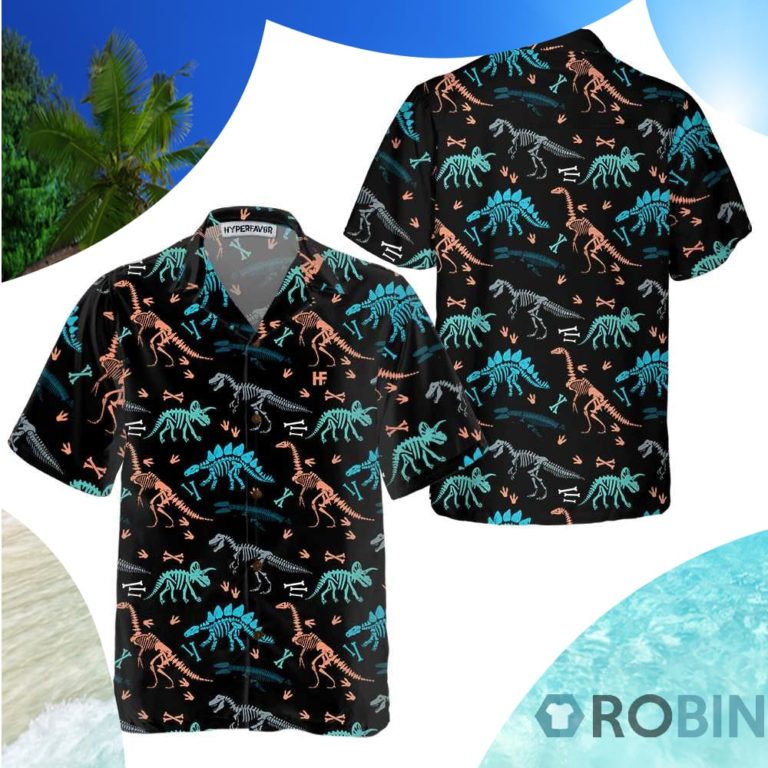 Dinosaur Skeleton Seamless Grunge Pattern Hawaiian Shirt