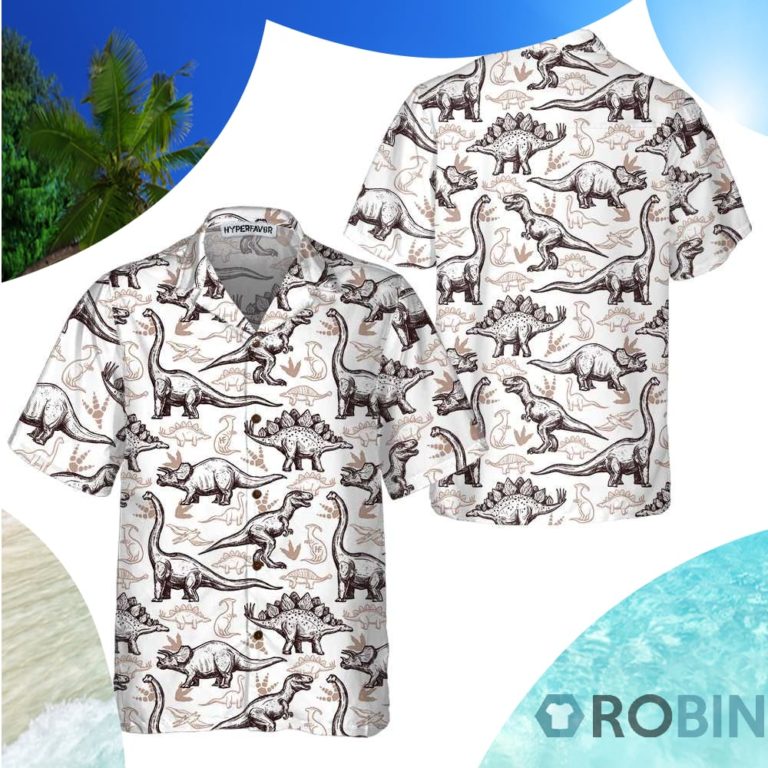 Dinosaurs Footprints Seamless Pattern Dinosaur Hawaiian Shirt