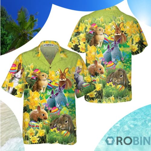 Easter Bunnies Hawaiian Shirt Button Up Easter Bunny Shirt ...