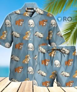 English Bulldog Blue Hawaiian Shirt and Shorts