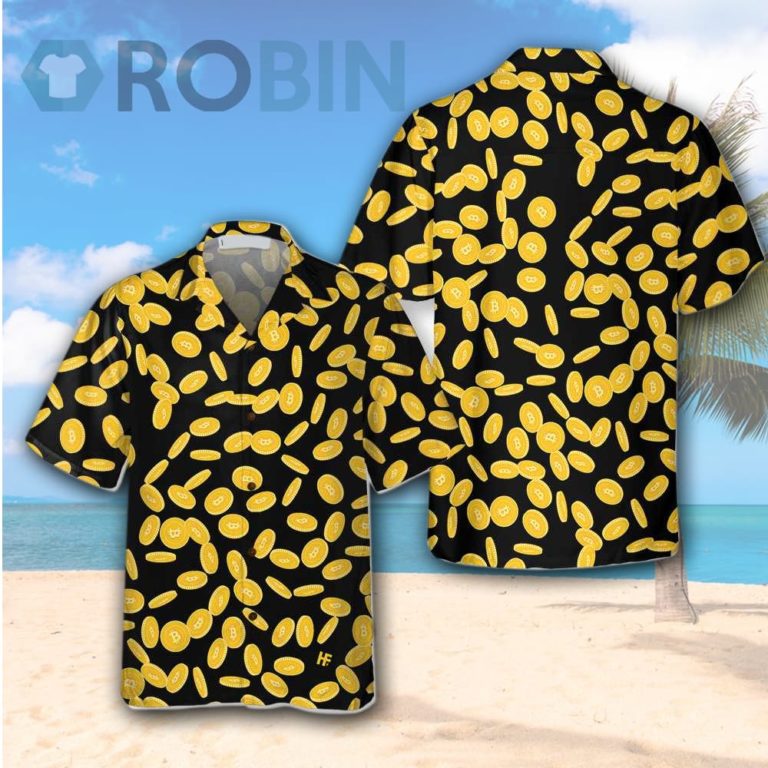 Falling Bitcoin Cryptocurrency Pattern Hawaiian Shirt
