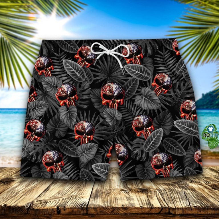 Firefighter Skull Black Hawaiian Short