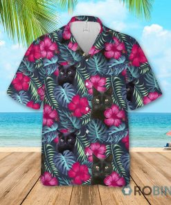 Floral Tropical Black Cat Hawaiian Shirt